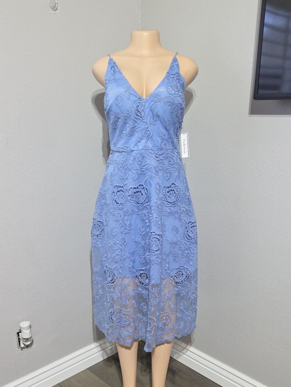Premier Light Blue Lace Slip Midi Dress Size 8